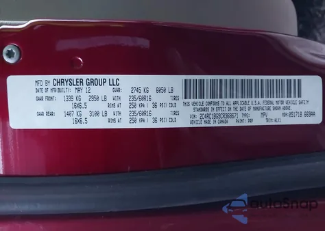 2012 Chrysler Town & Country Touring z USA, uszkodzony, nr VIN 2C4RC1BG9CR368671